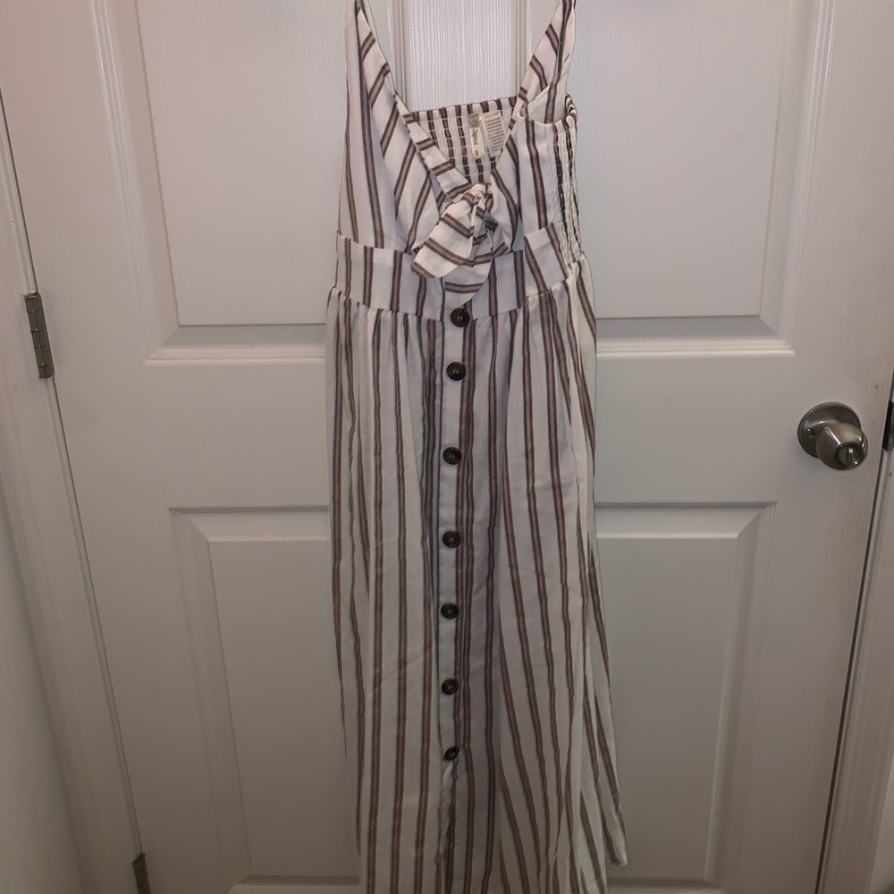 Pink And Gray Striped Jumpsuit